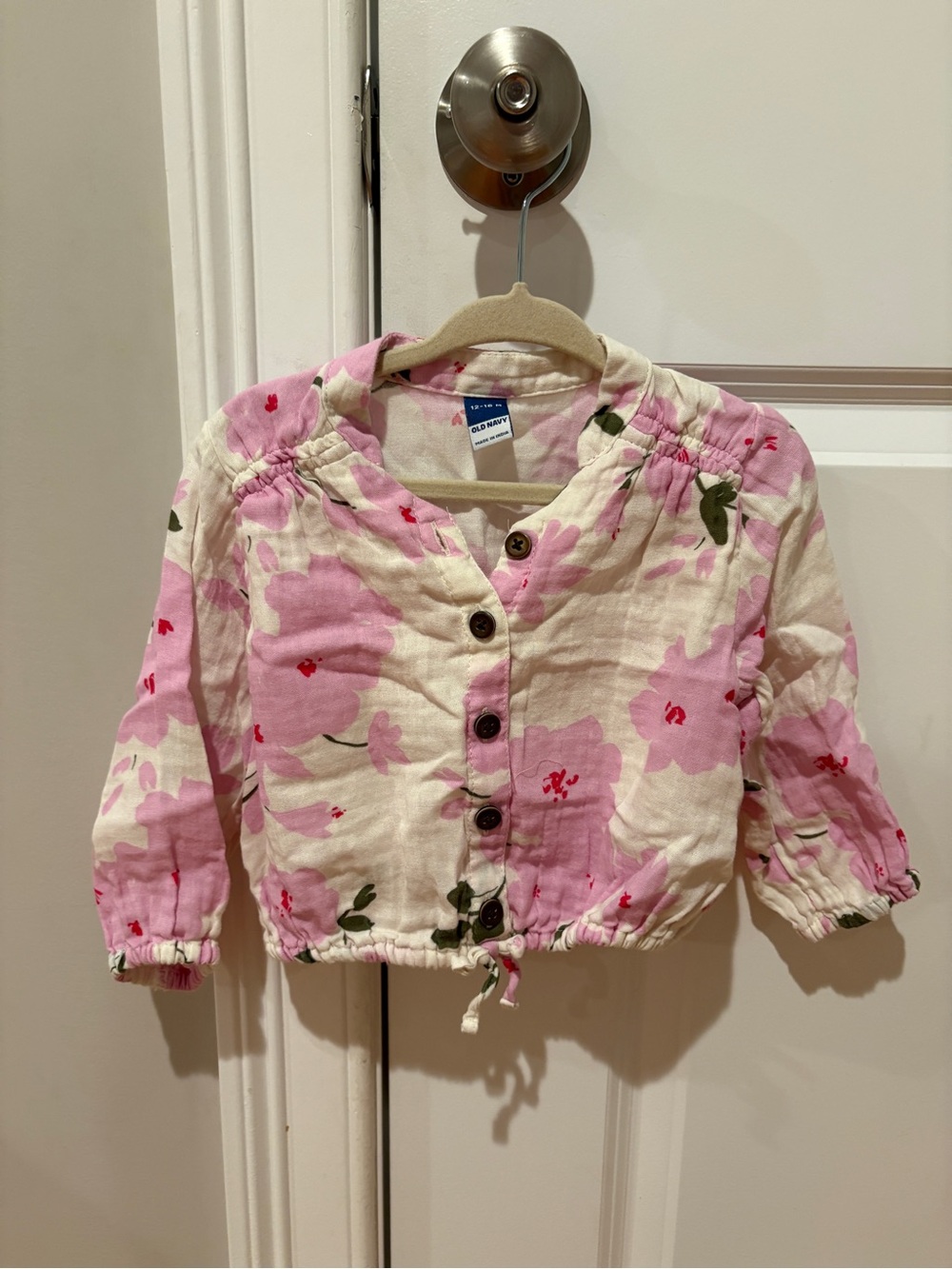 Old Navy Pink & Cream Floral Button-Front Girls Blouse
